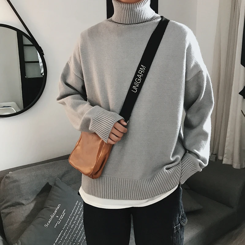 

Men Winter 2023 Turtleneck Black Oversized Harajuku Pullover Korean Knitwear Fashions Sweaters