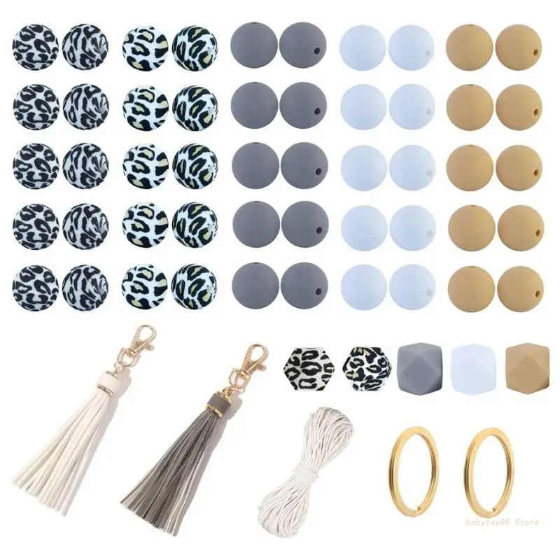 

Y4UD 55Pcs 15/14mm Silicone Beads and Accessoy Kits for Keychain Making DIY Crafts