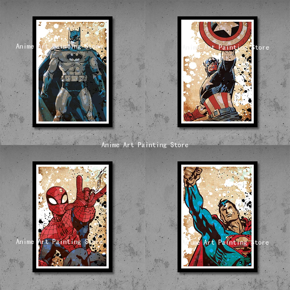 

Marvel Avengers Superhero Figure Painting Spiderman Captain America Posters Bedroom Quality Canvas Art Home Wall Decor Picture