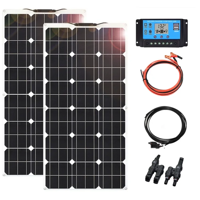 18V 100W 200W 300W 400W Monocrystalline Flexible Solar Panels Kit With PWM Controller For 12V/24V Battery Charger/Home/RV/Boat
18V 100W 200W 300W 400W Monocrystalline Flexible Solar Panels Kit With PWM Controller For 12V/24V Battery Charger/Home/RV/Boat