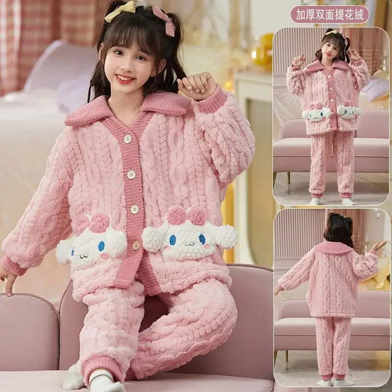 Милая детская пижама Hello Kitty Kawaii осень и зима утепленная бархатная Детская