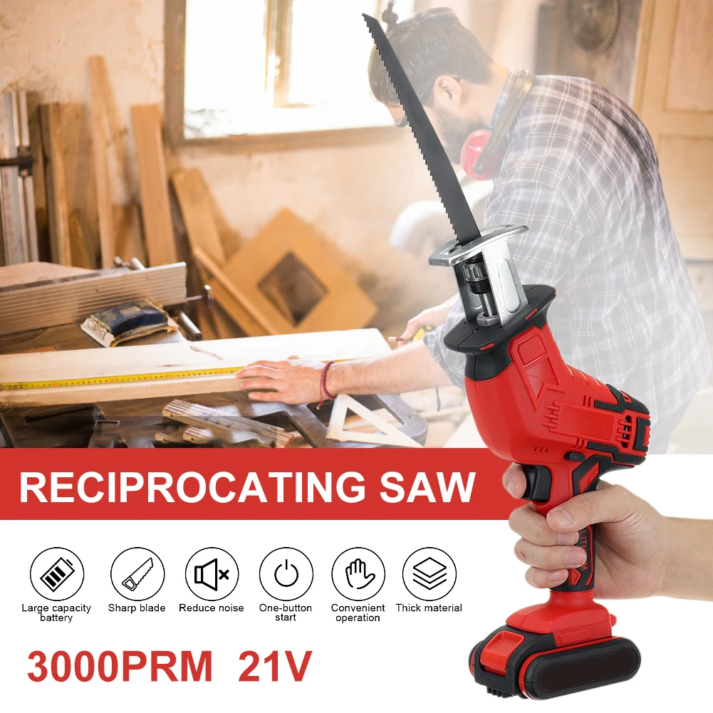 21V Cordless Reciprocating Saw Portable Electric Saw Variable Speed Portable Electric Saw With 4pcs Saw Blades Wood Cutting Tool
21V Cordless Reciprocating Saw Portable Electric Saw Variable Speed Portable Electric Saw With 4pcs Saw Blades Wood Cutting Tool