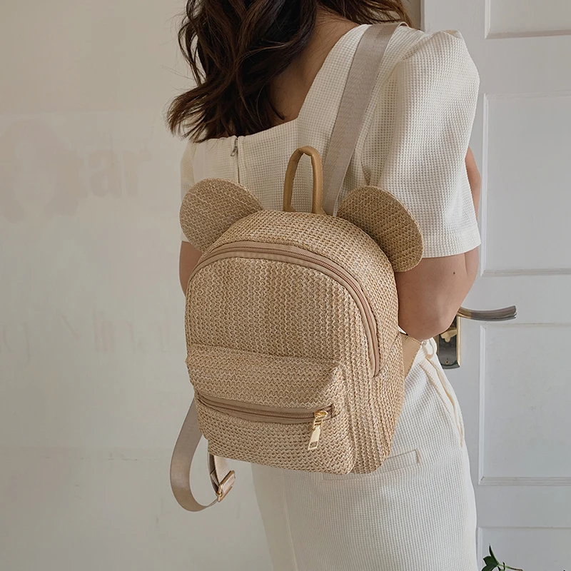 Женский рюкзак с мышными ушками летние соломенные мини-рюкзаки кавайная сумка на