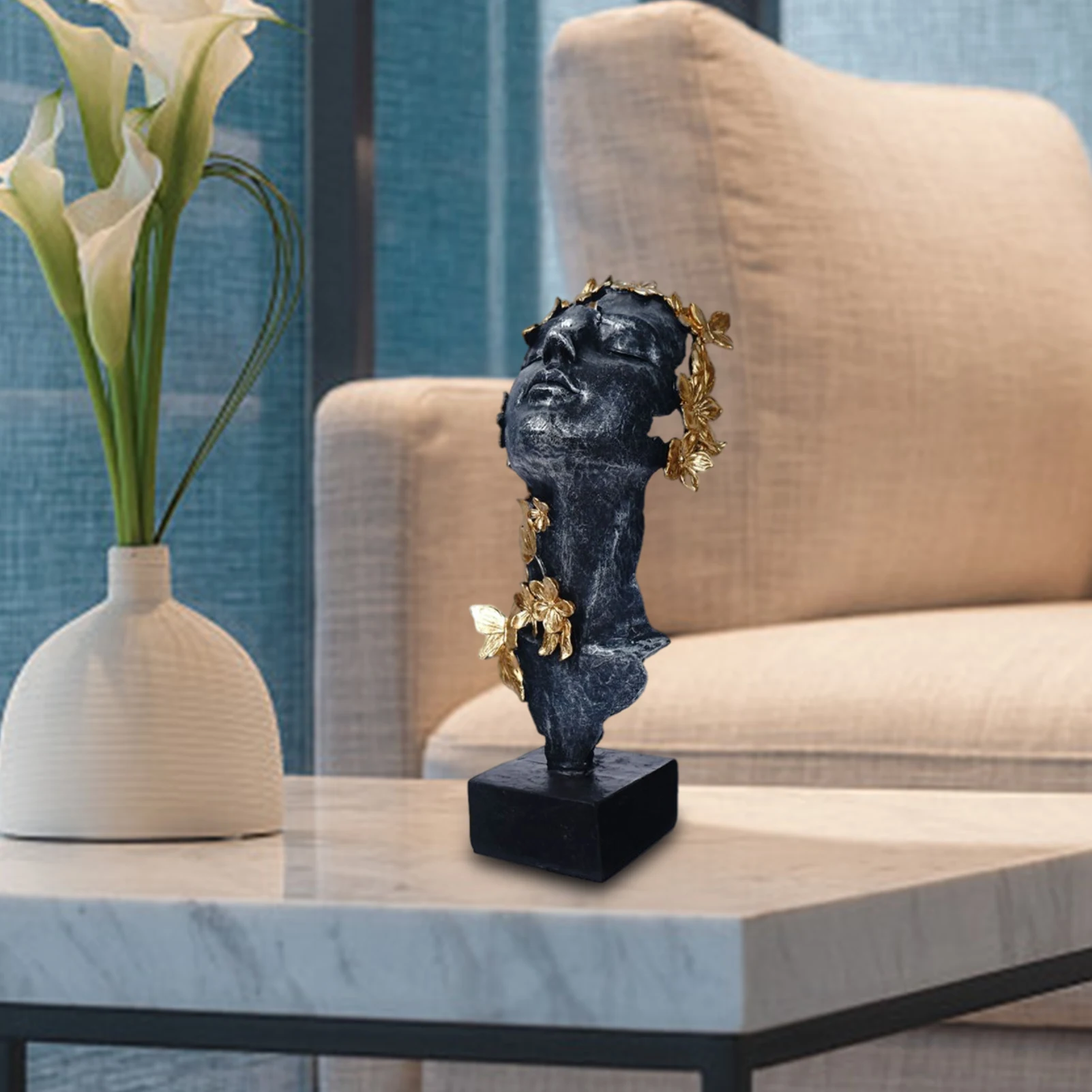 Women Face Sculpture Nordic Girl Face Resin Statue Gold Flower Butterflies Modern Lady Head Figure Abstract Figurine House Decor
Women Face Sculpture Nordic Girl Face Resin Statue Gold Flower Butterflies Modern Lady Head Figure Abstract Figurine House Decor