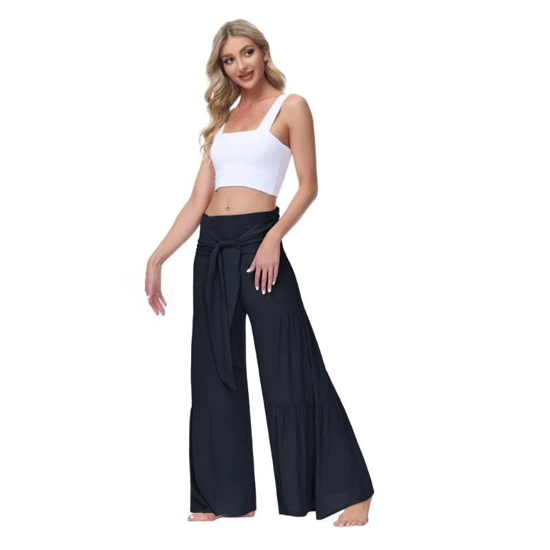 

Womens High Waist Palazzo Pants Summer Straight Wide Leg Long Trousers with Belted Front Casual Loose Pleated Pants 517D