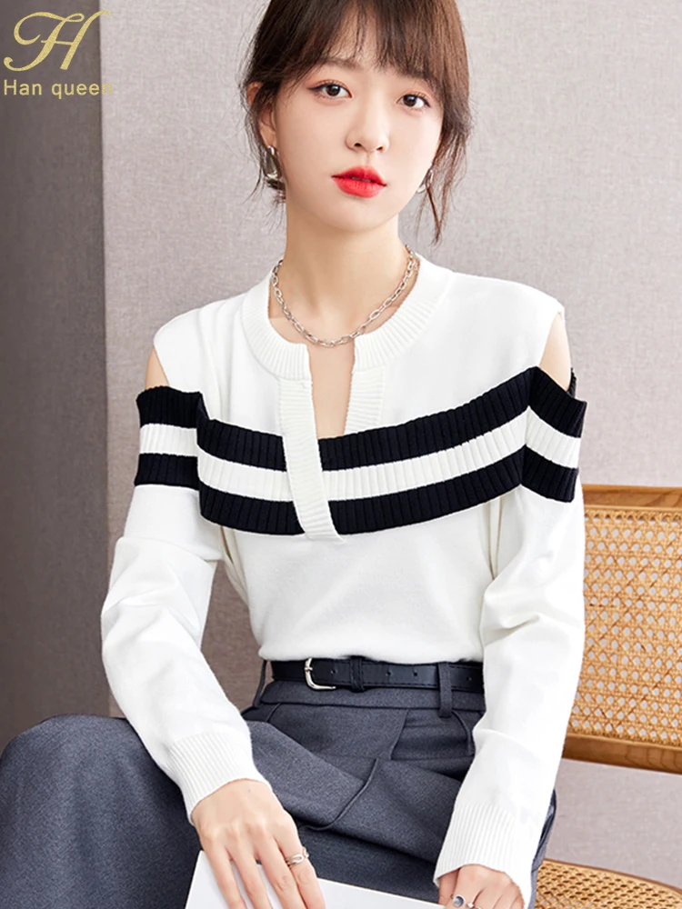H Han Queen 2023 Autumn Winter Korean Elastic Pullovers Sweater Womens Knitted Bottoming Shirt Off The Shoulder Sweaters Tops
H Han Queen 2023 Autumn Winter Korean Elastic Pullovers Sweater Womens Knitted Bottoming Shirt Off The Shoulder Sweaters Tops