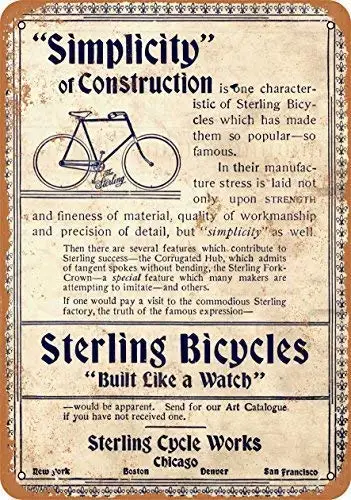 Great Tin Sign 1896 Sterling Bicycles Wall Plaque Retro Aluminum Metal Sign Wall Decoration
Great Tin Sign 1896 Sterling Bicycles Wall Plaque Retro Aluminum Metal Sign Wall Decoration