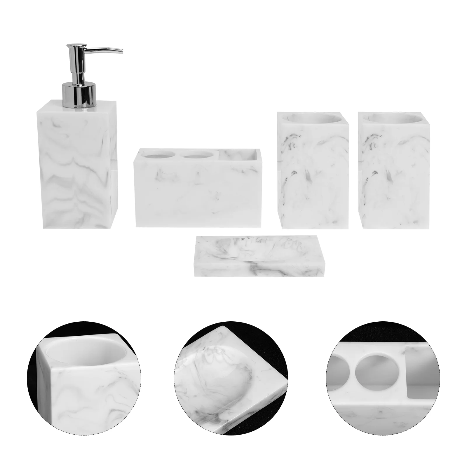 Resin Bathroom Accessories Set 5pcs Including Holder Dispenser Dish Mouthwash Cup Tumbler for Home Bathroom Travel
Resin Bathroom Accessories Set 5pcs Including Holder Dispenser Dish Mouthwash Cup Tumbler for Home Bathroom Travel