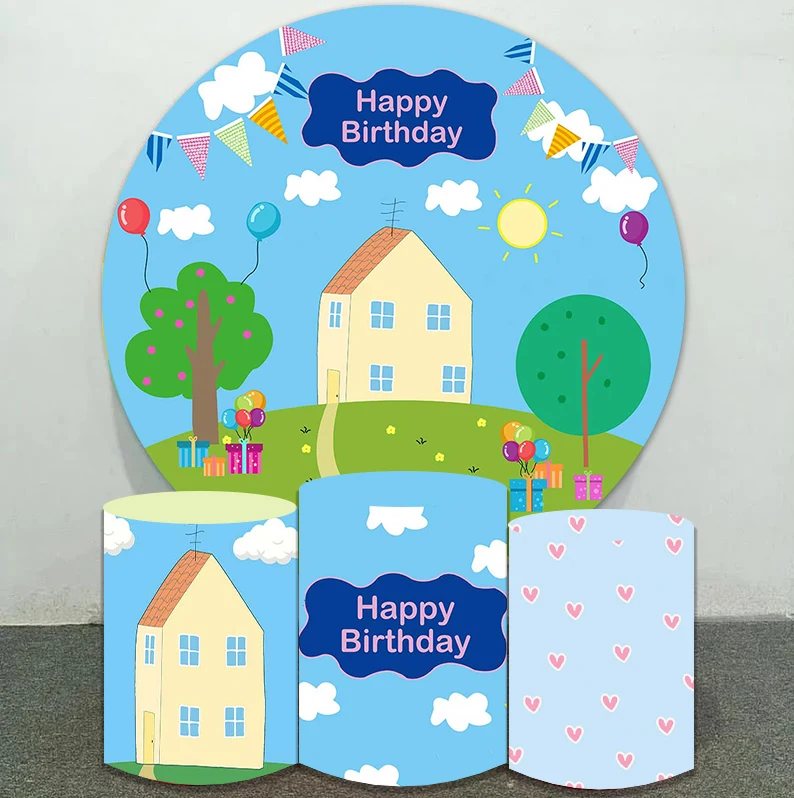 Spring 1st Birthday Kid Circle Background Baby Shower Tree Balloon Blue Banner Pig House Round Backdrop Photography Plinth Cover
Spring 1st Birthday Kid Circle Background Baby Shower Tree Balloon Blue Banner Pig House Round Backdrop Photography Plinth Cover