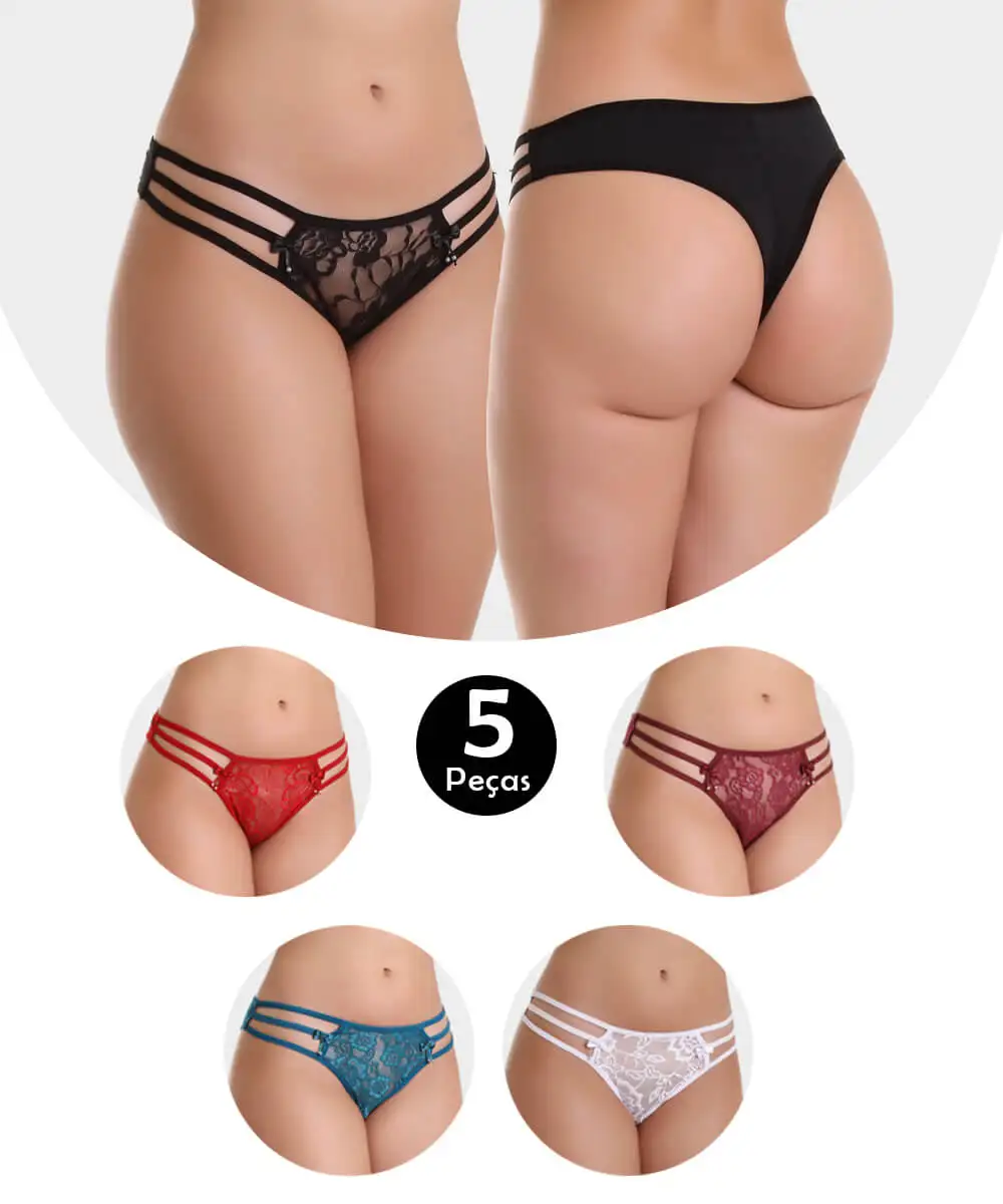 Kit 5 Panty IMI Lingerie Thong Dental Thong In Microfiber And Lace Ruby 
Kit 5 Panty IMI Lingerie Thong Dental Thong In Microfiber And Lace Ruby