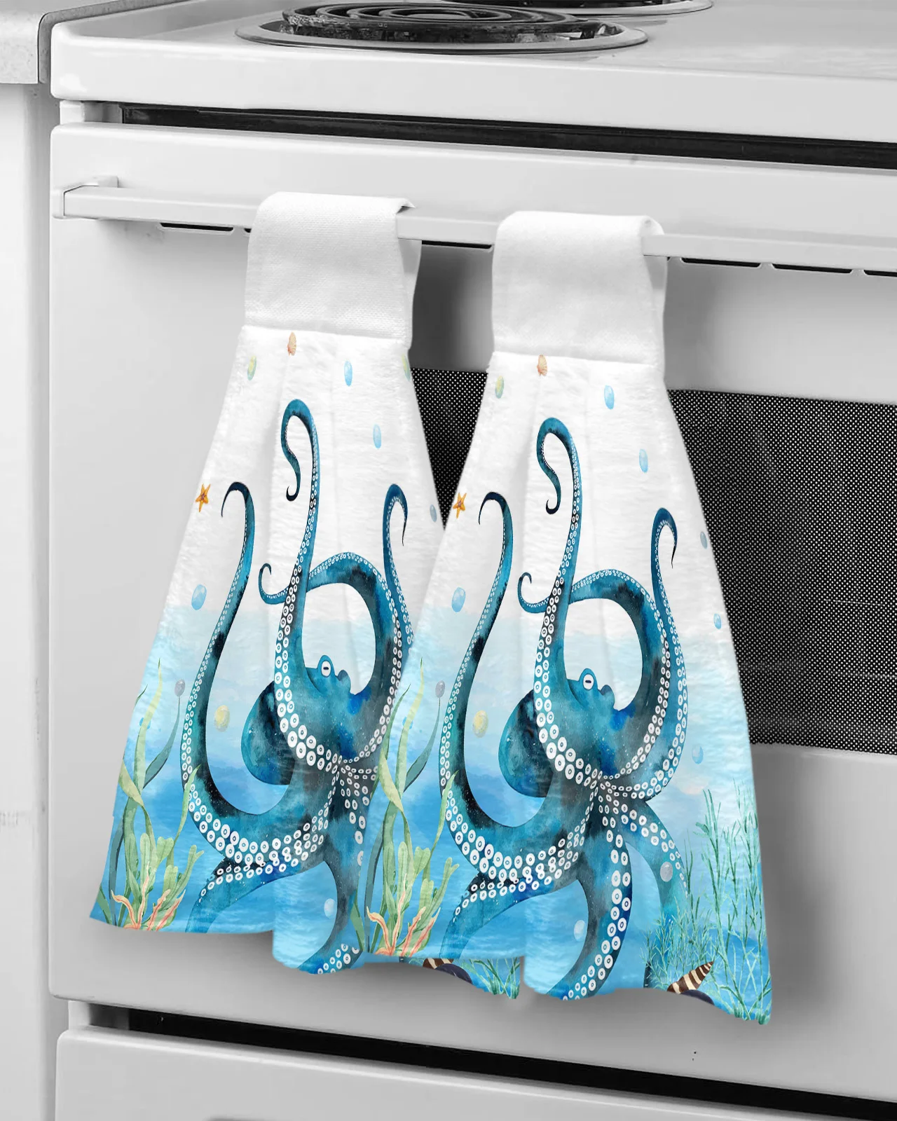 

Octopus Ocean Coral Shell Microfiber Hand Towels Absorbent Towels Handkerchief Kitchen Tableware Cleaning Towel