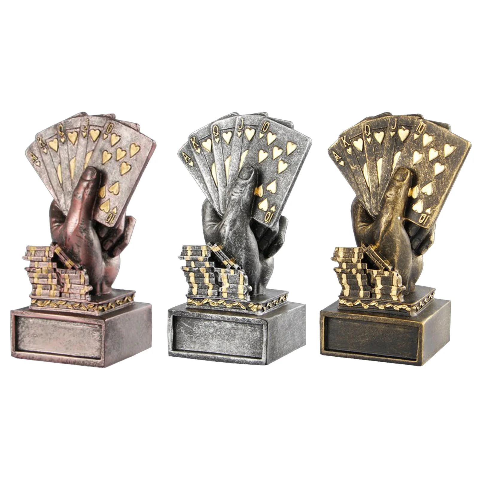 

Poker Cards In Hand Statue 4.52" Gold Playing Cards Trophies With Personalized Royal Flush Modern Home Decor With Custom Engravi
