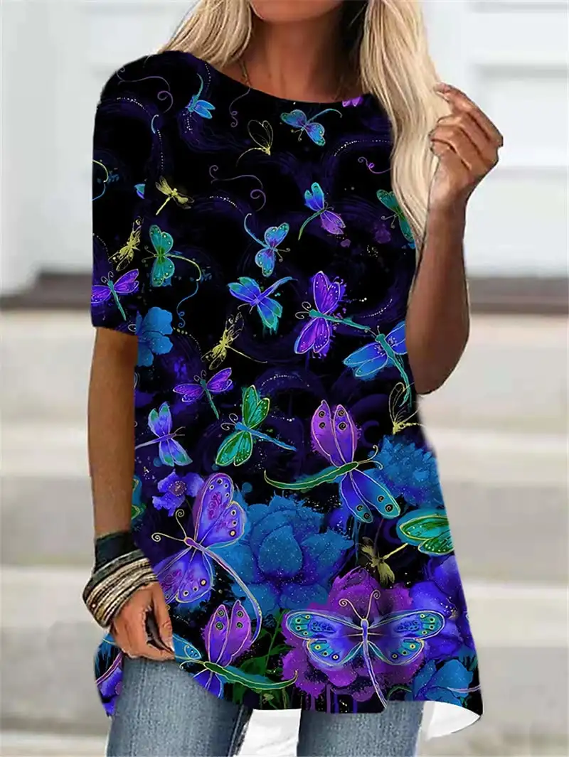 2022 Casual Summer Women's Butterfly 3D Printed T Shirts Round Neck Female Pullover Casual Fashionable Streetwear New Design
2022 Casual Summer Women's Butterfly 3D Printed T Shirts Round Neck Female Pullover Casual Fashionable Streetwear New Design