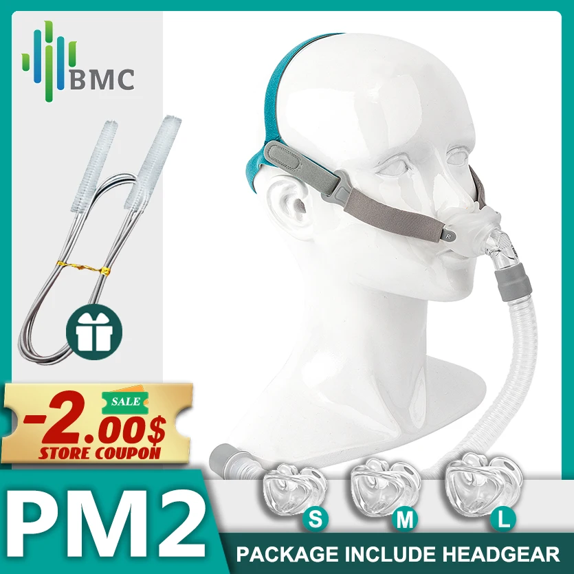 

BMC P2 Nasal Pillows Mask Use for CPAP BiPAP with Full Size Silicone Pad Original Headgear Rotatable Hose Fit Nostrils