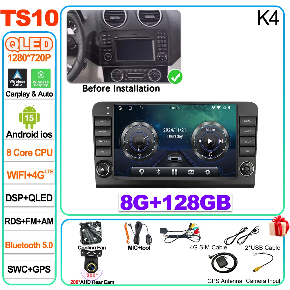 Android 15 для Mercedes Benz M-Class W164 GL-Class X164 ML Автомобильный радиоприемник Мультимедийный видеоплеер Android Авто GPS-навигация RDS 5G
Android 15 для Mercedes Benz M-Class W164 GL-Class X164 ML Автомобильный радиоприемник Мультимедийный видеоплеер Android Авто GPS-навигация RDS 5G