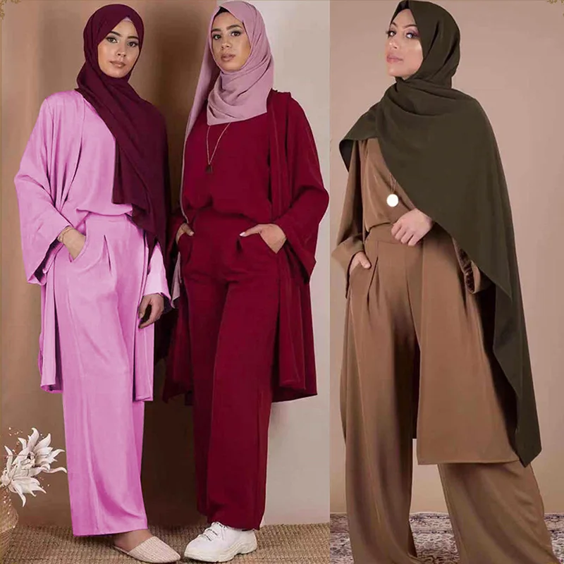 3 Piece Set Blouse Wide Leg Pants Solid Cardigan Women Dubai Muslim Abaya Lace-up Kaftan Islam Turky Casual Set Islamic Clothing
3 Piece Set Blouse Wide Leg Pants Solid Cardigan Women Dubai Muslim Abaya Lace-up Kaftan Islam Turky Casual Set Islamic Clothing