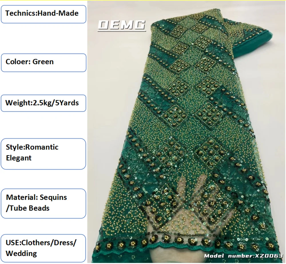 OEMG Green Summer Women's High Quality 5 Yards Luxury Handmade Sewing Materials French Mesh Lace Fabirc For Bride Dress XZ0063
OEMG Green Summer Women's High Quality 5 Yards Luxury Handmade Sewing Materials French Mesh Lace Fabirc For Bride Dress XZ0063