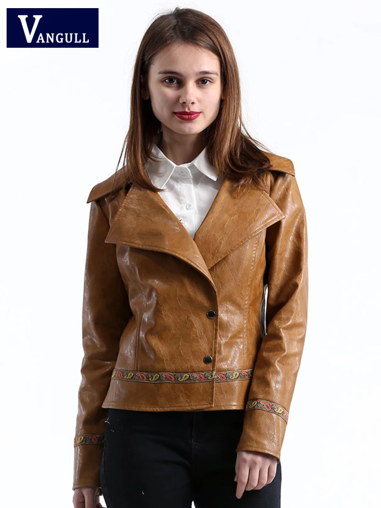 Vangull Spring Casual Embroidery Faux Leather Jacket Women Long Sleeve Motorcycle Style Leather Outwear Single Breasted Jacket
Vangull Spring Casual Embroidery Faux Leather Jacket Women Long Sleeve Motorcycle Style Leather Outwear Single Breasted Jacket