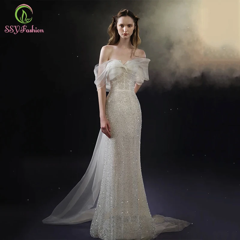 Женское вечернее платье-Русалка SSYFashion, белое блестящее платье с бисером и блестками, бальное платье-Русалка для вечеринки
Женское вечернее платье-Русалка SSYFashion, белое блестящее платье с бисером и блестками, бальное платье-Русалка для вечеринки