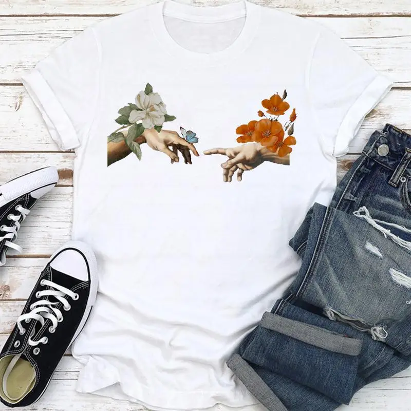 Casual Female Lady Flower Hand Cute 90s Fashion Shirt T Tee Short Sleeve Women Wear Clothes Tshirt Top Graphic T-shirts
Casual Female Lady Flower Hand Cute 90s Fashion Shirt T Tee Short Sleeve Women Wear Clothes Tshirt Top Graphic T-shirts