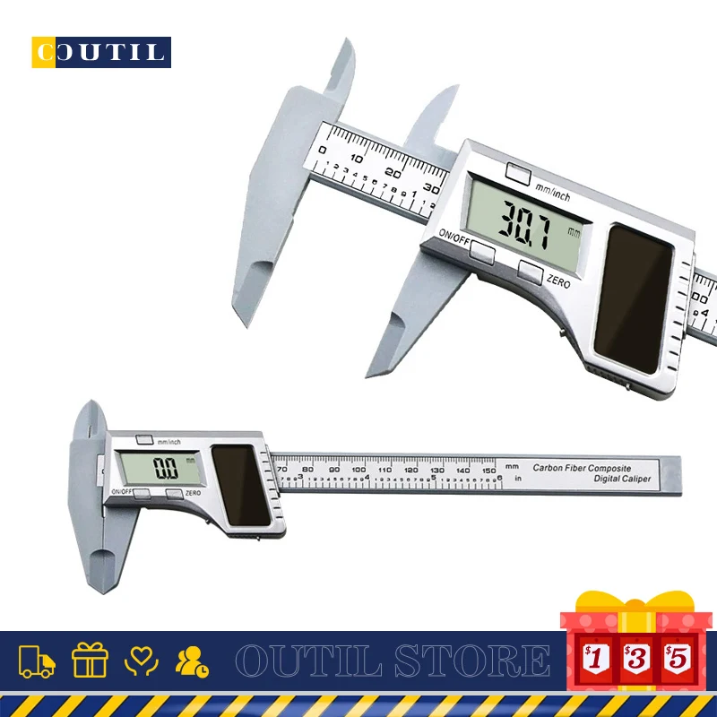 

Solar 0-150mm Vernier Caliper Plastic LCD Digital Caliper Instrument Depth Measuring Tools Electronic Micrometer Ruler Gauge 6"