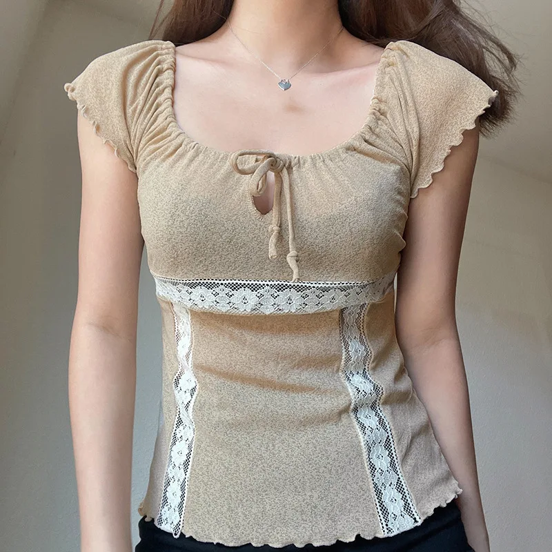 Lace Patchwork Sweatshirt Kawaii Women Lace-up Short Sleeve T-shirt Korean Fashion Aesthetic Fairycore Clothes Y2K Crop Tops
Lace Patchwork Sweatshirt Kawaii Women Lace-up Short Sleeve T-shirt Korean Fashion Aesthetic Fairycore Clothes Y2K Crop Tops