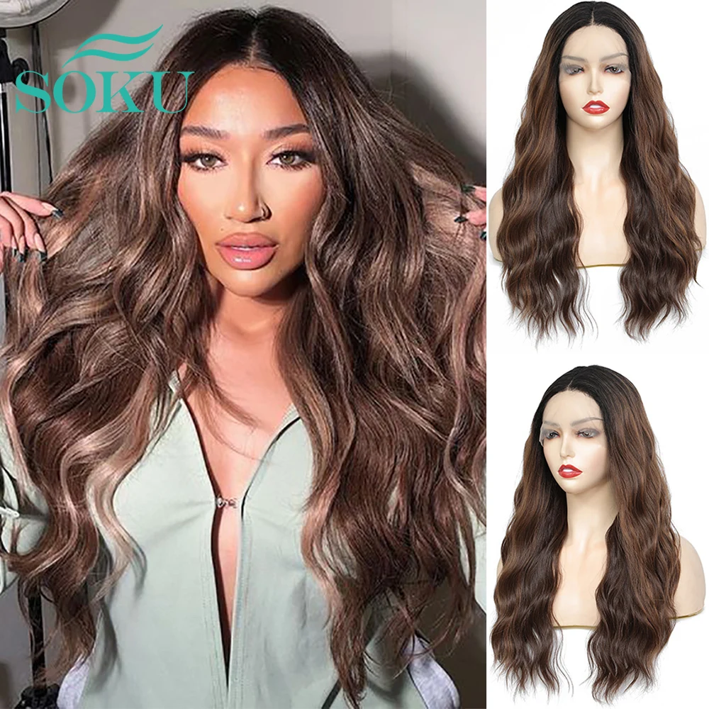Synthetic Lace Front Wig Ombre Brown Wigs With Baby Hair Middle Part For Black Women SOKU Daily Hair Wig Natural Wave Lace Wig
Synthetic Lace Front Wig Ombre Brown Wigs With Baby Hair Middle Part For Black Women SOKU Daily Hair Wig Natural Wave Lace Wig