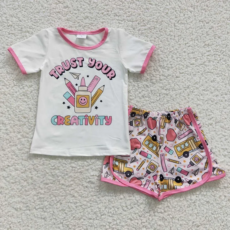Back to school baby kids clothing girl's t-shirt with cute shorts two piece outfits boutique girls clothing sets
Back to school baby kids clothing girl's t-shirt with cute shorts two piece outfits boutique girls clothing sets