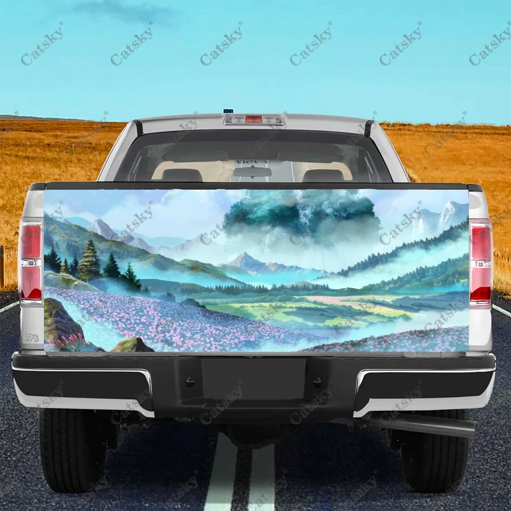 

Наклейки на автомобиль с изображением горного пейзажа, модификация на заднюю часть грузовика, картина подходит для грузовика, обезболивающая упаковка, аксессуары, наклейки
