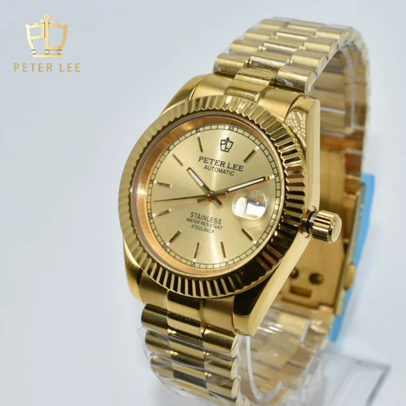 Peter Lee Luxury Brand Stainless Steel Men Automatic Mechanical Gold Wristwatches Vintage Design Auto Date Watch Gifts For Dad
Peter Lee Luxury Brand Stainless Steel Men Automatic Mechanical Gold Wristwatches Vintage Design Auto Date Watch Gifts For Dad