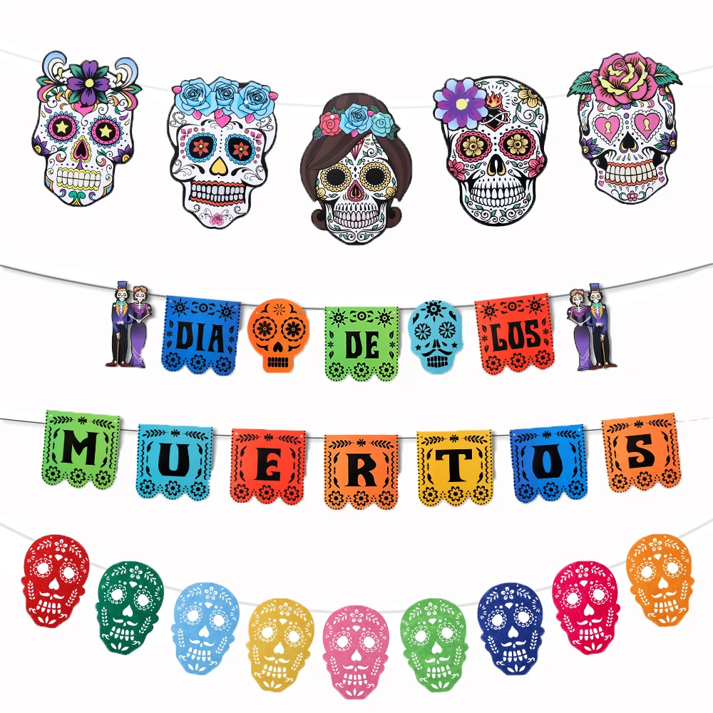 Mexican Theme Skull Pattern Carnival Queue Party Decor Skull Banner Photo Booth Props Felt Flag Garland Day of The Dead Banner 
Mexican Theme Skull Pattern Carnival Queue Party Decor Skull Banner Photo Booth Props Felt Flag Garland Day of The Dead Banner