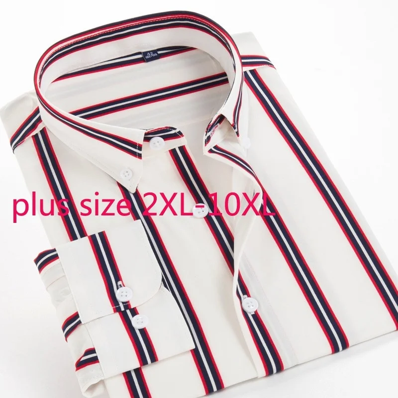 

New Arrival Fashion Suepr Large Men Elastic Spring Autumn Striped Single Breasted Casual Long Sleeve Shirt Plus Size 2XL-9XL10XL