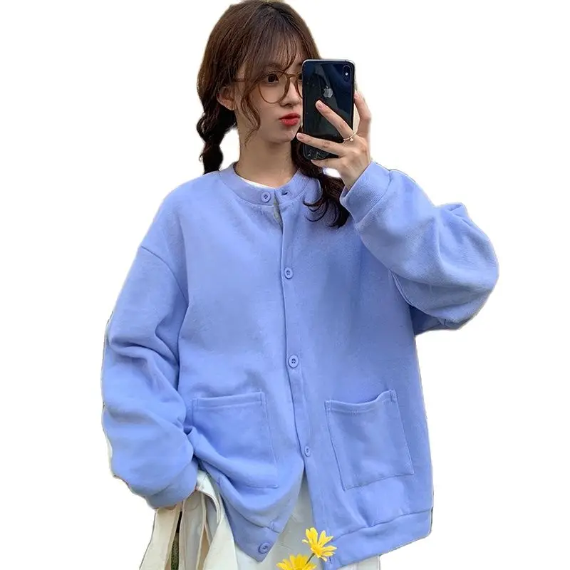 Sweatshirts Fashion Spring Autumn Round Neck Cardigans Solid Color Loose Casual Style Pocket Single-breasted Cotton Tenafeicc
Sweatshirts Fashion Spring Autumn Round Neck Cardigans Solid Color Loose Casual Style Pocket Single-breasted Cotton Tenafeicc
