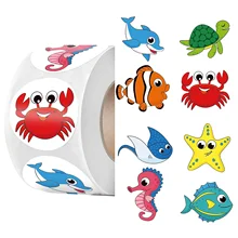 100-500 Pcs 1inch 2.5cm Sea Animal Stickers Roll Childrens Toys Praise Reward Student Work Label Stationery Gift Sticker