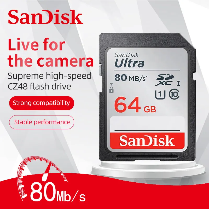 

SanDisk SD Card Memory Card Ultra Class10 SD Card C10 UHS-I 80MB/s Read Speed for Camera Camcorder 16GB 32GB 64GB 128GB