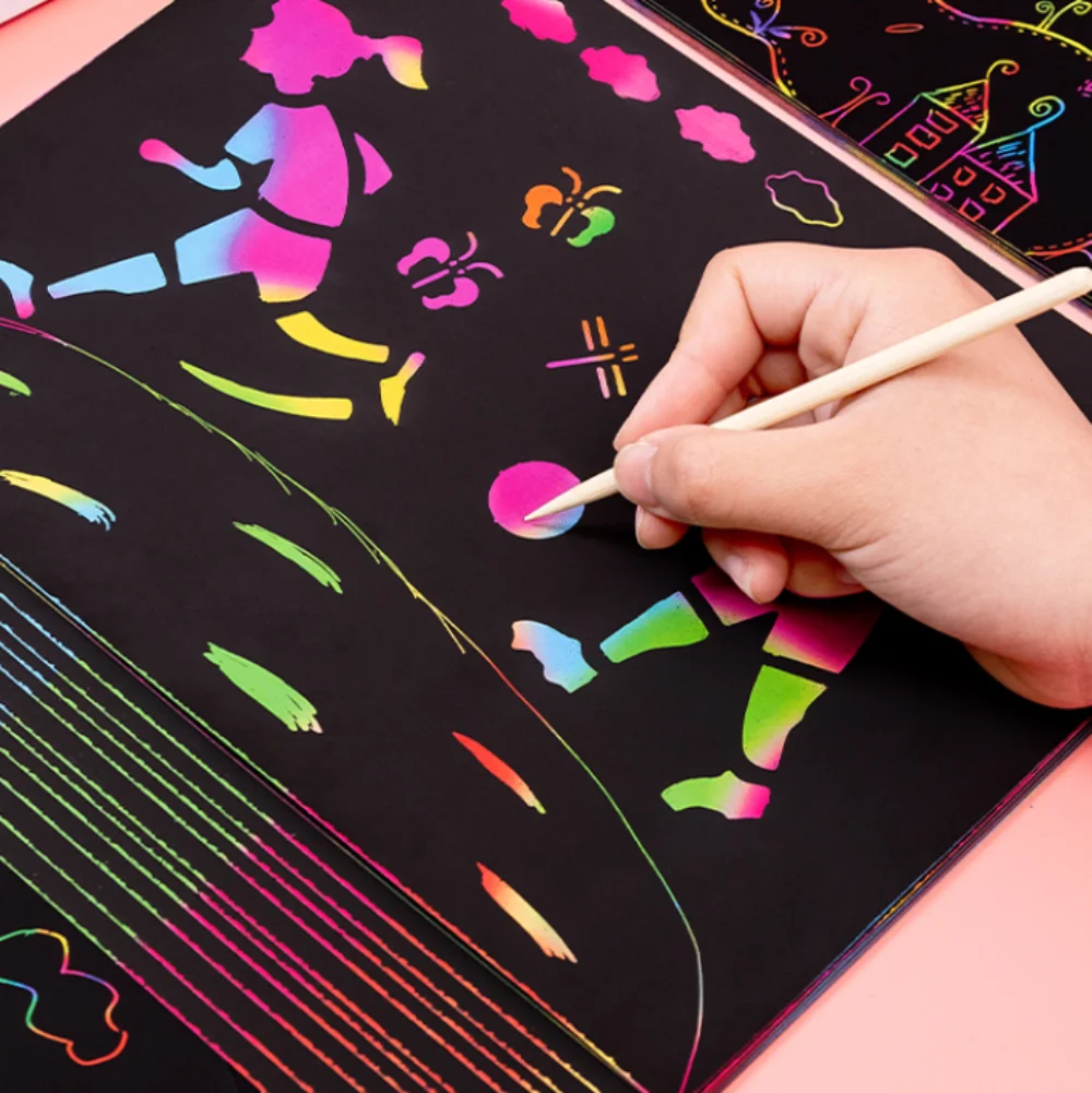Children Montessori Rainbow Scratch Paper Pad Cards with Drawing Stencil Children Kids Draw Painting Funny Toys Craft Gift
Children Montessori Rainbow Scratch Paper Pad Cards with Drawing Stencil Children Kids Draw Painting Funny Toys Craft Gift