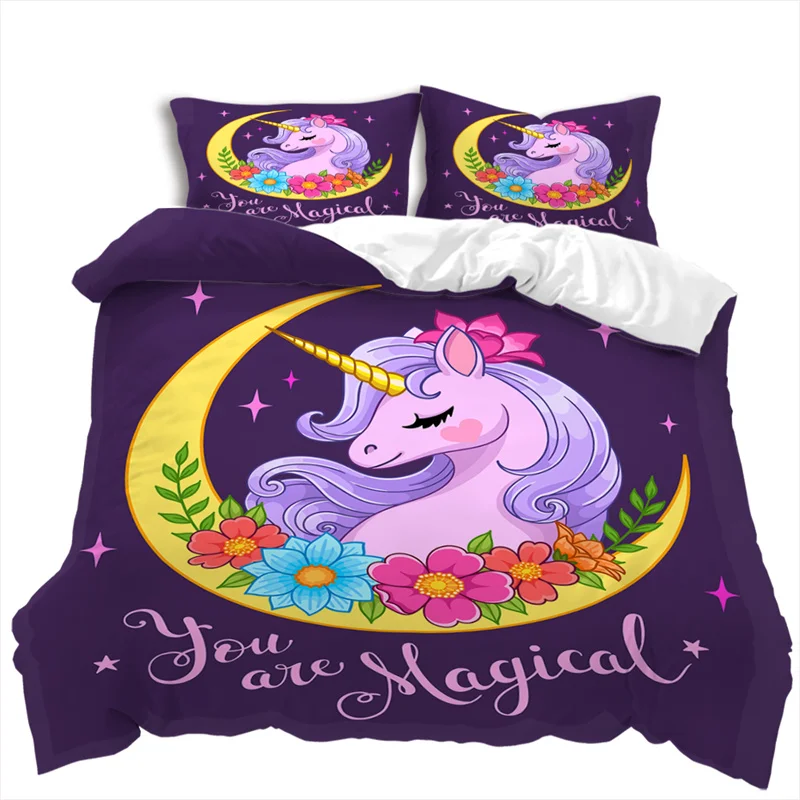 Cartoon Unicorn Duvet Cover Set Romantic Theme Floral Bedding Set Microfiber Star Moon Comforter Cover Twin King For Kids Girls 
Cartoon Unicorn Duvet Cover Set Romantic Theme Floral Bedding Set Microfiber Star Moon Comforter Cover Twin King For Kids Girls
