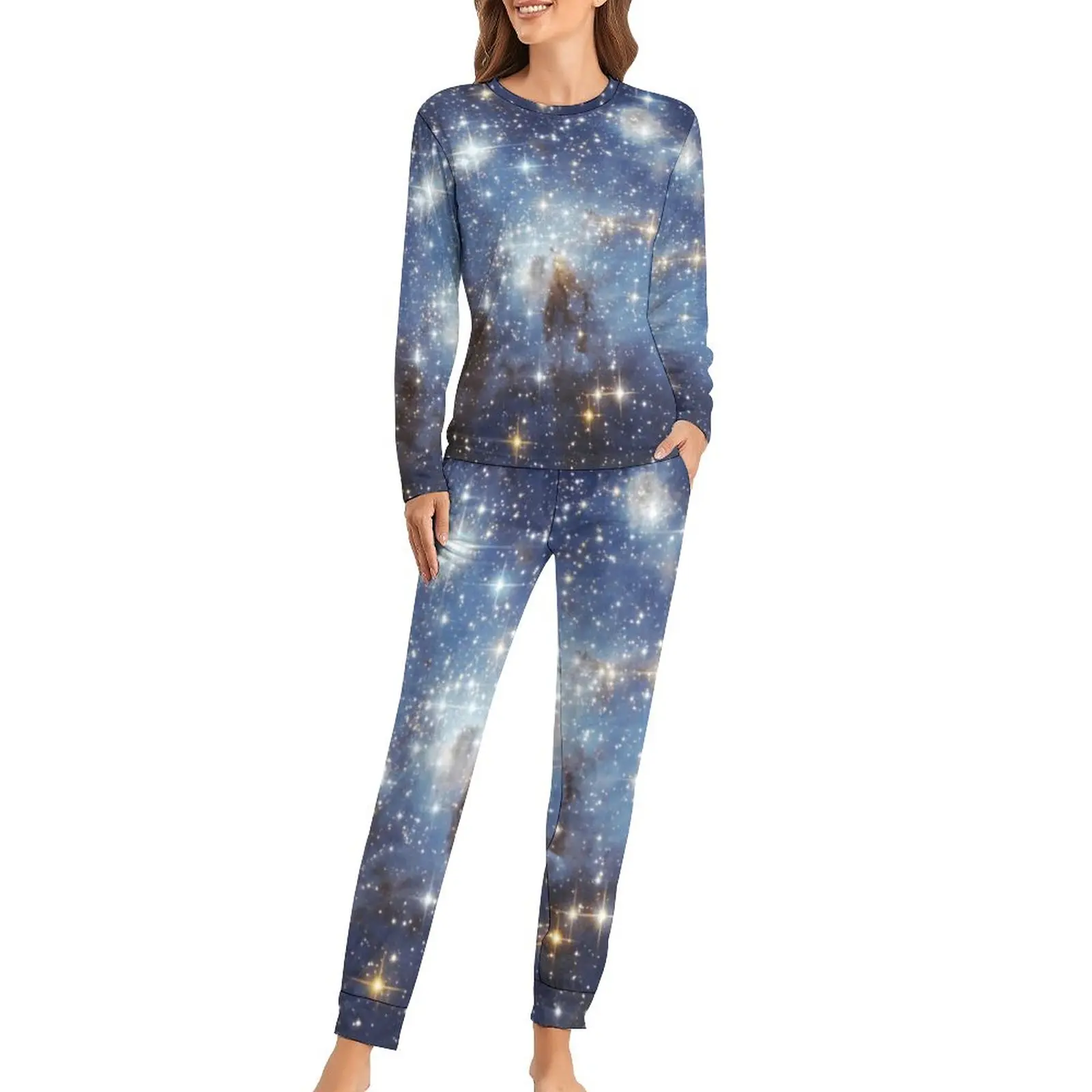 Bling Star Pajamas Woman Astro Galaxy Print Fashion Sleepwear Long Sleeves 2 Piece Night Pajamas Set Oversized Printed Home Suit
Bling Star Pajamas Woman Astro Galaxy Print Fashion Sleepwear Long Sleeves 2 Piece Night Pajamas Set Oversized Printed Home Suit