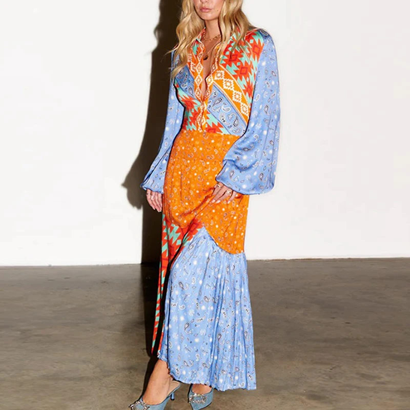 Women Retro Pattern Print Ethnic Long Dress Spring Deep V-neck Split Boho Maxi Dress Autumn Long Sleeve Office Lady A-Line Dress
Women Retro Pattern Print Ethnic Long Dress Spring Deep V-neck Split Boho Maxi Dress Autumn Long Sleeve Office Lady A-Line Dress