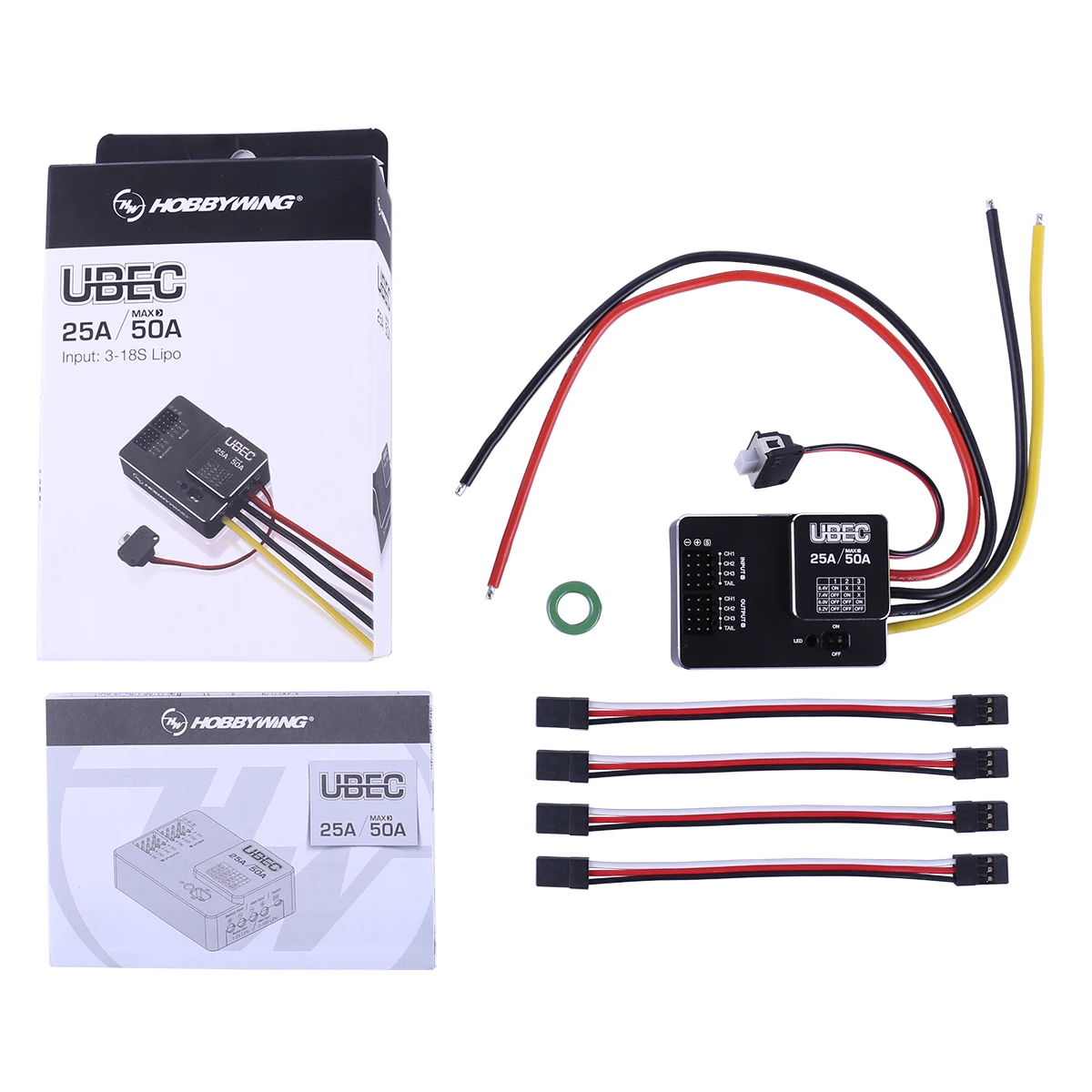 

Hobbywing UBEC 25A HV 3-18S Module 25A External Switching for DIY FPV Mini Racing Quadcopter Drone