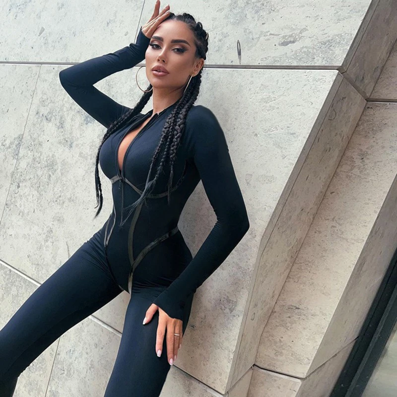 Sexy Skinny Jumpsuit Women Overalls O Neck Full Sleeve Zipper Black Jumpsuits Ladies Fashion Rompers Streetwear 
Sexy Skinny Jumpsuit Women Overalls O Neck Full Sleeve Zipper Black Jumpsuits Ladies Fashion Rompers Streetwear