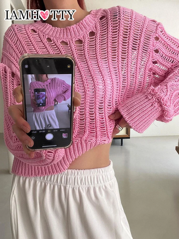 IAMHOTTY Sweet Crochet Knitted Top Pink Hollow Out Sweater Autumn Y2K Casual Aesthetic Pullover Cute Jumper Smock Crop Top Women
IAMHOTTY Sweet Crochet Knitted Top Pink Hollow Out Sweater Autumn Y2K Casual Aesthetic Pullover Cute Jumper Smock Crop Top Women