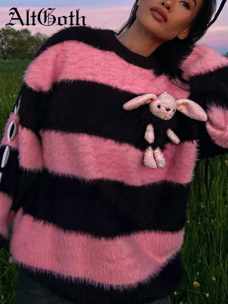 AltGoth Y2k Hotsweet Pastel Goth Sweater Women Harajuku Streetwear Pink Black Striped Rabbit Patchwork Loose Knitted Pullover
AltGoth Y2k Hotsweet Pastel Goth Sweater Women Harajuku Streetwear Pink Black Striped Rabbit Patchwork Loose Knitted Pullover