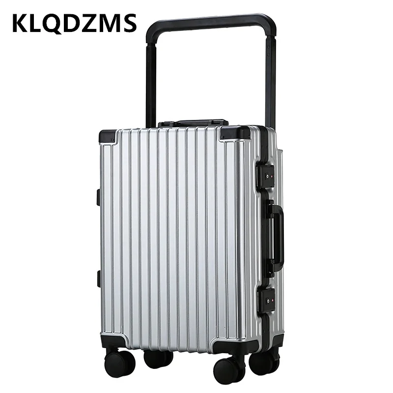 

KLQDZMS 20 дюймов 22 дюйма 24 дюйма 26 дюймов, новый чемодан в стиле ретро с алюминиевой рамой, троллейка, Женский Ящик для посадки, бесшумный Универсальный чемодан на колесиках