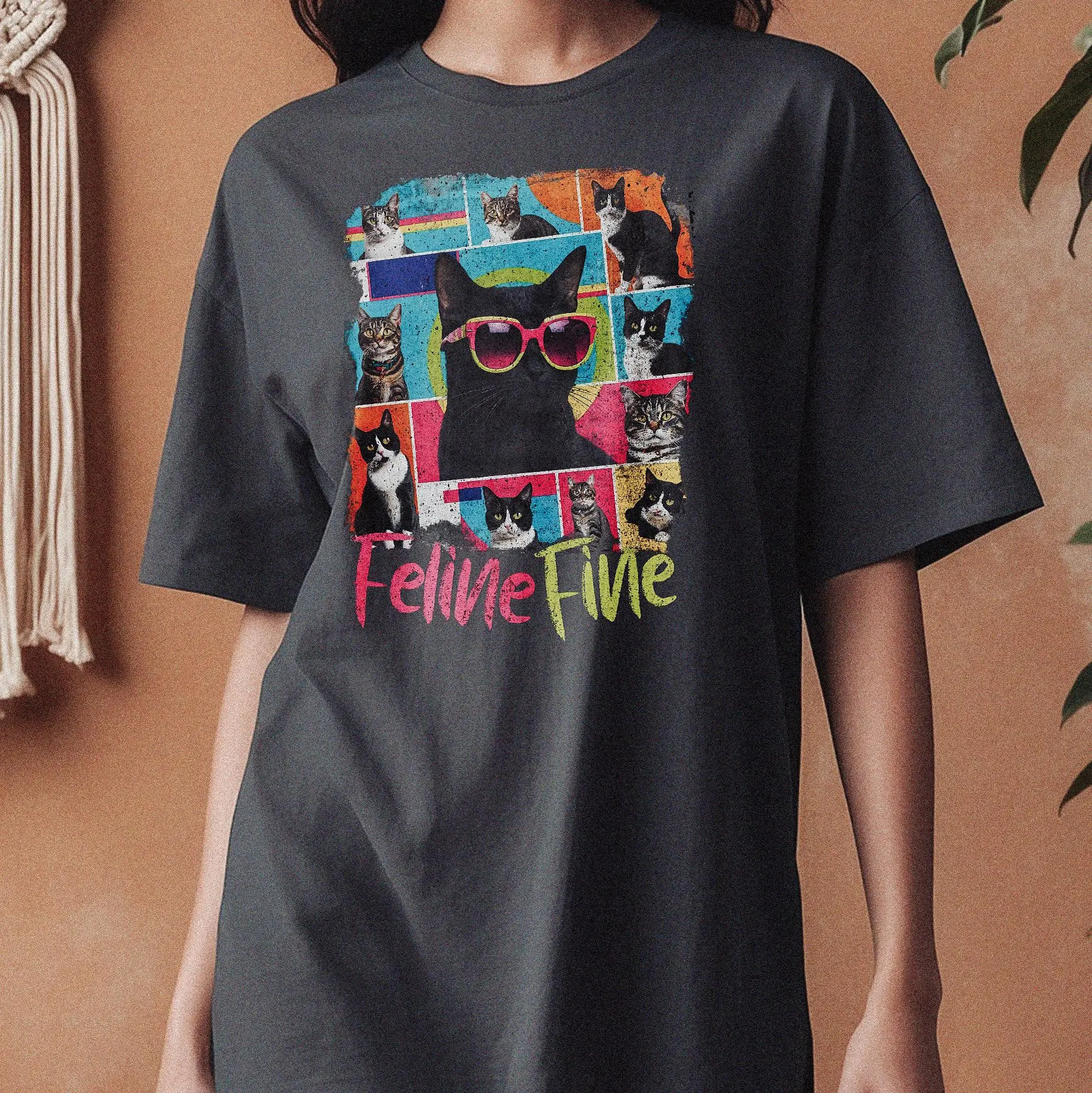 Футболка Feline Fine футболка для любителей кошек животные обзорные кошки стиль 80-х