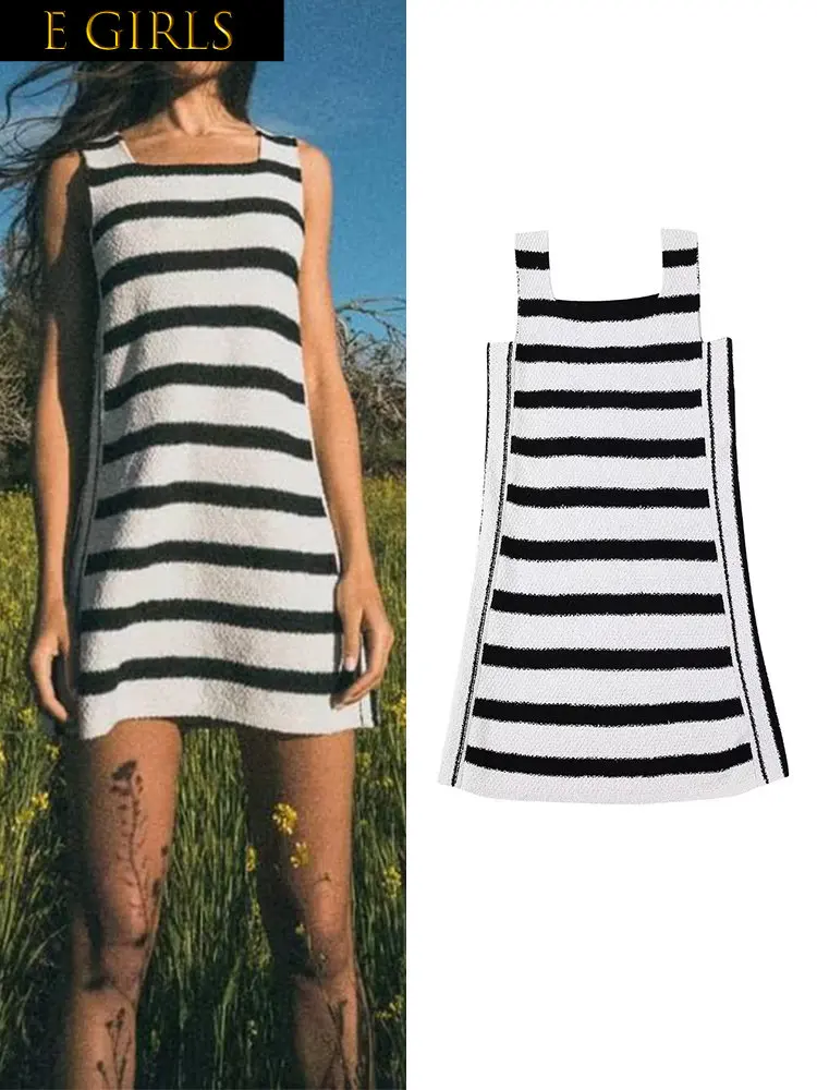E GIRLS Summer New Women Striped Knitted Dress Female Square Collar Elegant Holiday Style Casual Mini Loose Sleeveless Dress
E GIRLS Summer New Women Striped Knitted Dress Female Square Collar Elegant Holiday Style Casual Mini Loose Sleeveless Dress
