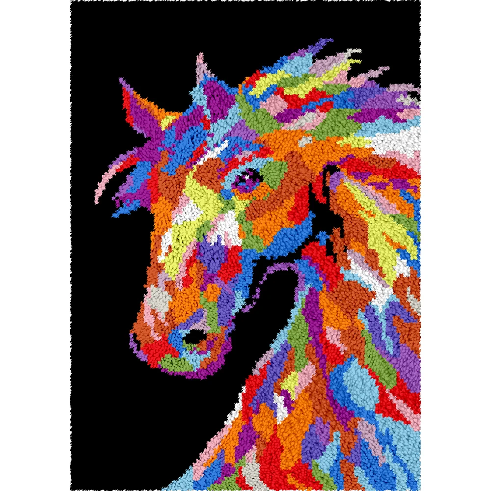 

Carpet embroidery with printed pattern Horse Latch hook rug kits for adults Tapestry diy bag Wool knots carpet kit Home
