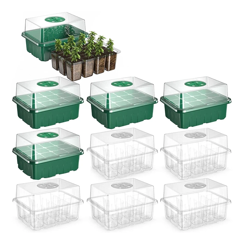 10 Pack Reusable Seed Starter Tray, 120 Cellsseed Starter Kit With Air Vent Humidity Dome And Drain Hole Base
10 Pack Reusable Seed Starter Tray, 120 Cellsseed Starter Kit With Air Vent Humidity Dome And Drain Hole Base
