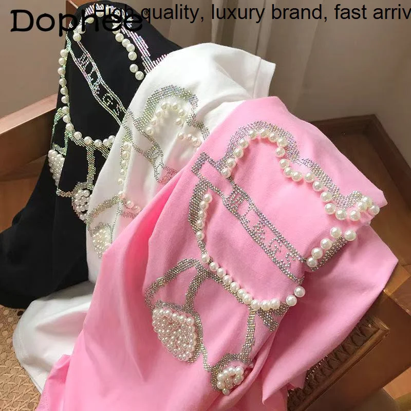 Женская модная Тяжелая футболка с коротким рукавом, новинка 2023, летняя свободная розовая футболка средней длины в Корейском стиле с изображением медведя из бисера
Женская модная Тяжелая футболка с коротким рукавом, новинка 2023, летняя свободная розовая футболка средней длины в Корейском стиле с изображением медведя из бисера