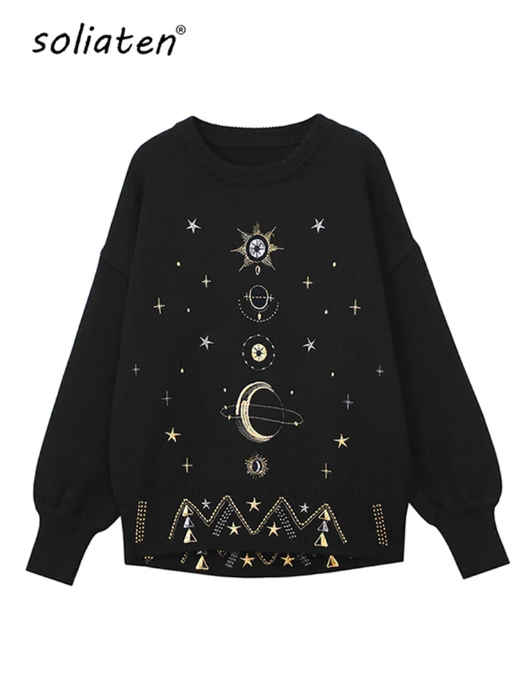 Design Starry Sky Embroidery Sweater High-end 2022 New Autumn Winter Loose Jumper Women Sweater Pullover Knit Top Runway C-055 
Design Starry Sky Embroidery Sweater High-end 2022 New Autumn Winter Loose Jumper Women Sweater Pullover Knit Top Runway C-055